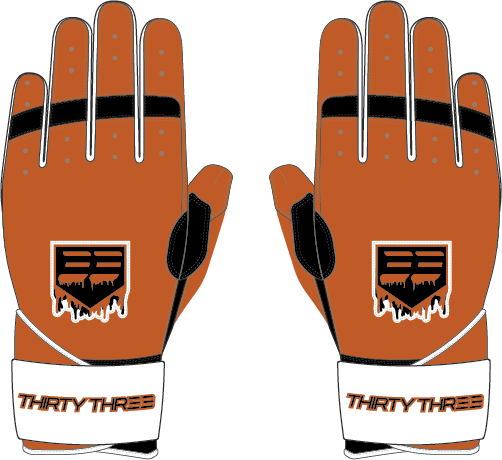 DIRTDOGS LP PRO LONG CUFF GLOVES ORANGE/WHITE - 33 GLOVE AND SUPPLY CO. - SHORT CUFF LEATHER BATTING GLOVES