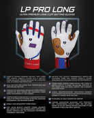LP PRO LONG CUFF BATTING GLOVES - PREMIUM - CABRETTA LEATHER - DURABLE - BRUCE BOLT - BETTER PRICE