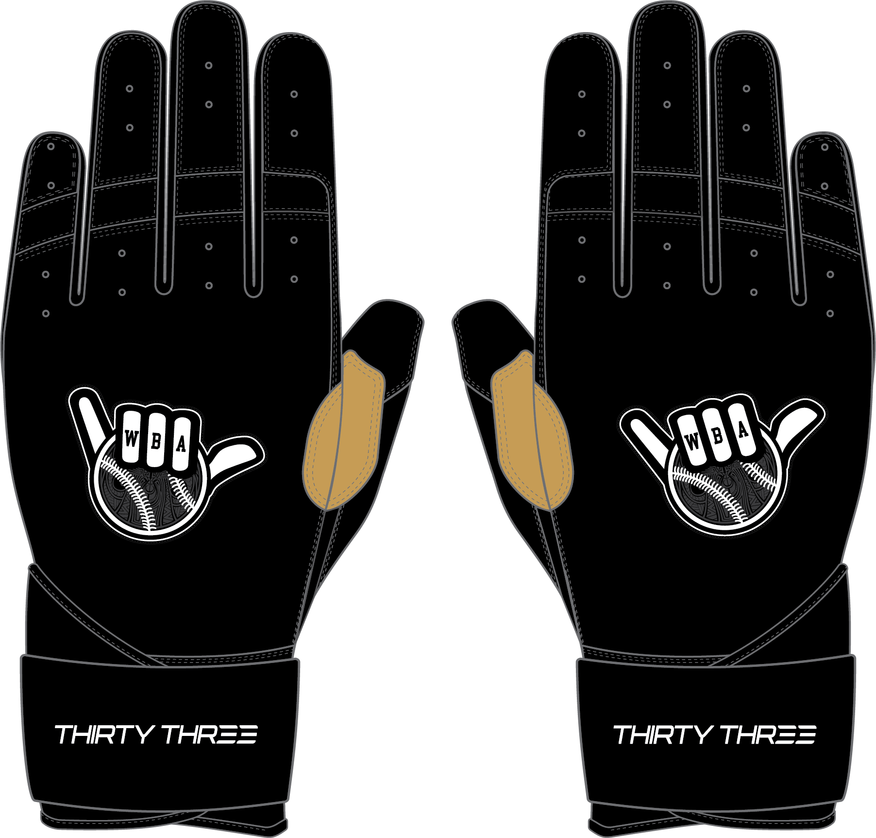 WBA LP PRO LONG CUFF GLOVES - BLACK - 33 GLOVE CO. - LONG CUFF LEATHER BATTING GLOVES