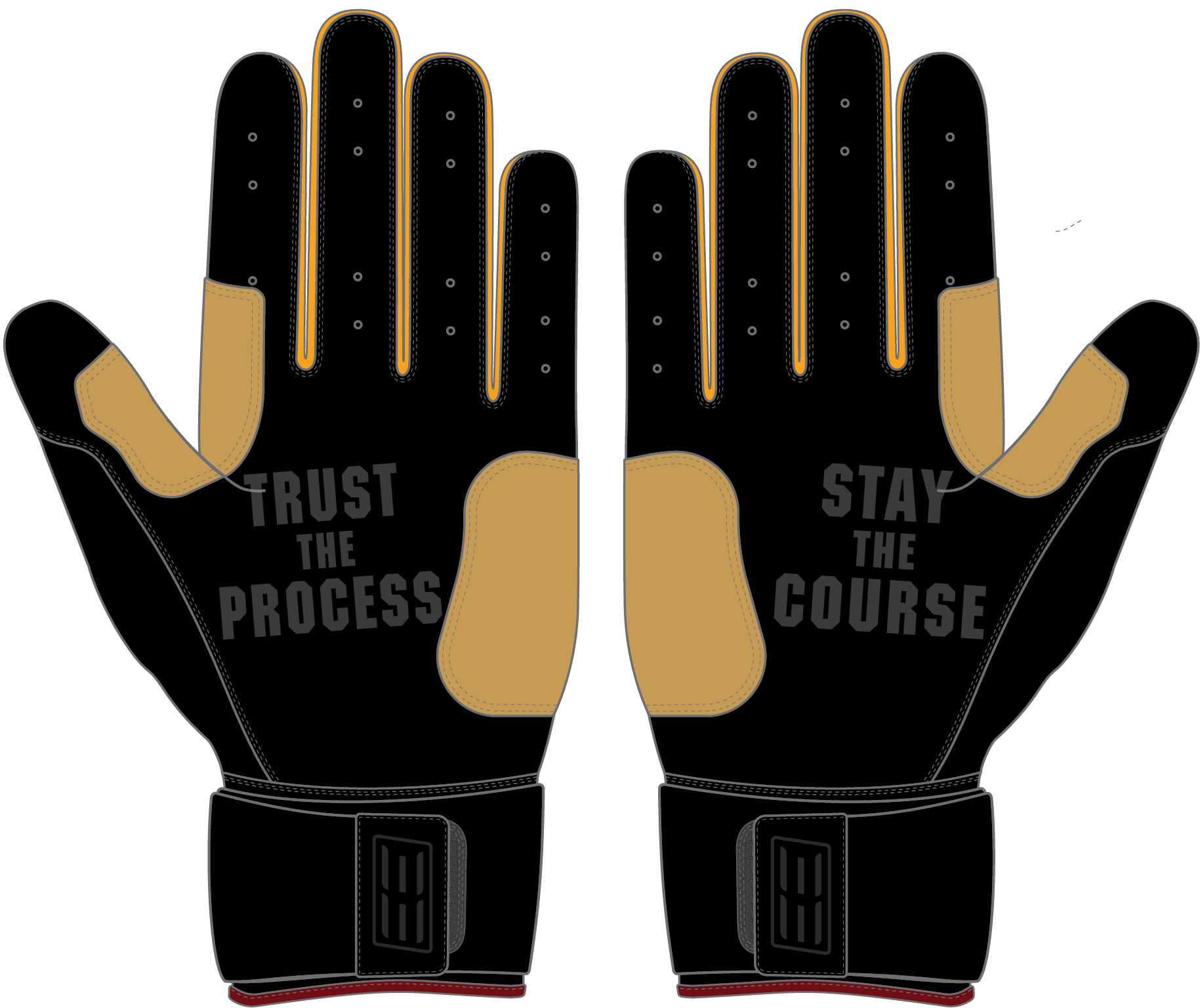 WBA LP PRO LONG CUFF GLOVES - BLACK/GOLD - 33 GLOVE CO. - LONG CUFF LEATHER BATTING GLOVES
