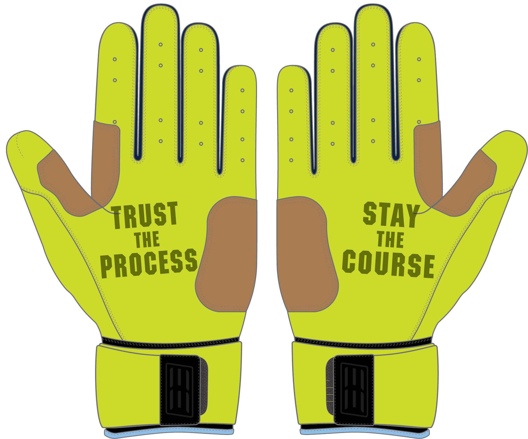 WBA LP PRO LONG CUFF GLOVES - HIGHLIGHTER/LIGHT BLUE/NAVY - 33 GLOVE CO. - LONG CUFF LEATHER BATTING GLOVES