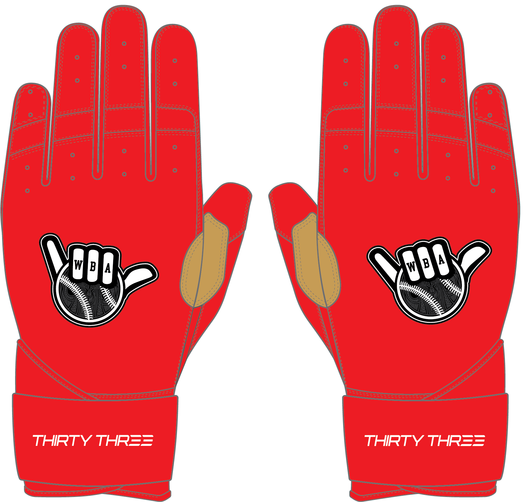 WBA LP PRO LONG CUFF GLOVES - RED - 33 GLOVE CO. - LONG CUFF LEATHER BATTING GLOVES