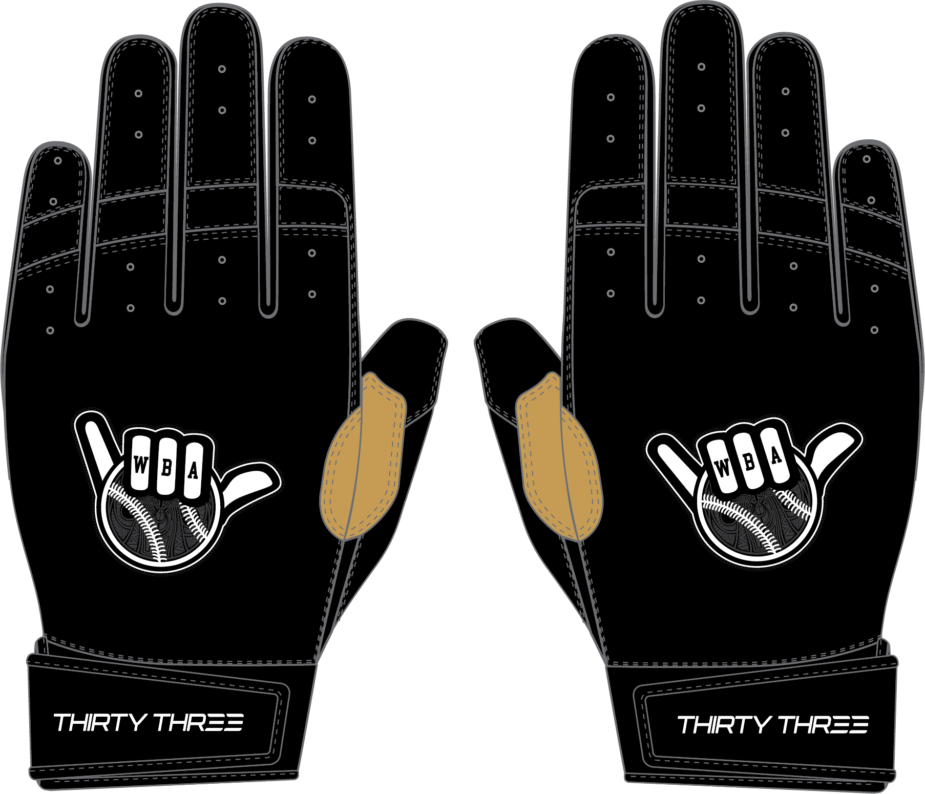 WBA LP PRO SHORT CUFF GLOVES - BLACK - 33 GLOVE CO. - SHORT CUFF LEATHER BATTING GLOVES