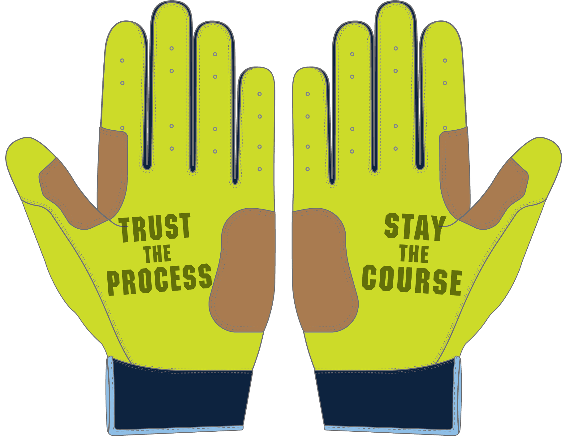 WBA LP PRO SHORT CUFF GLOVES - HIGHLIGHTER/LIGHT BLUE/NAVY - 33 GLOVE CO. - SHORT CUFF LEATHER BATTING GLOVES