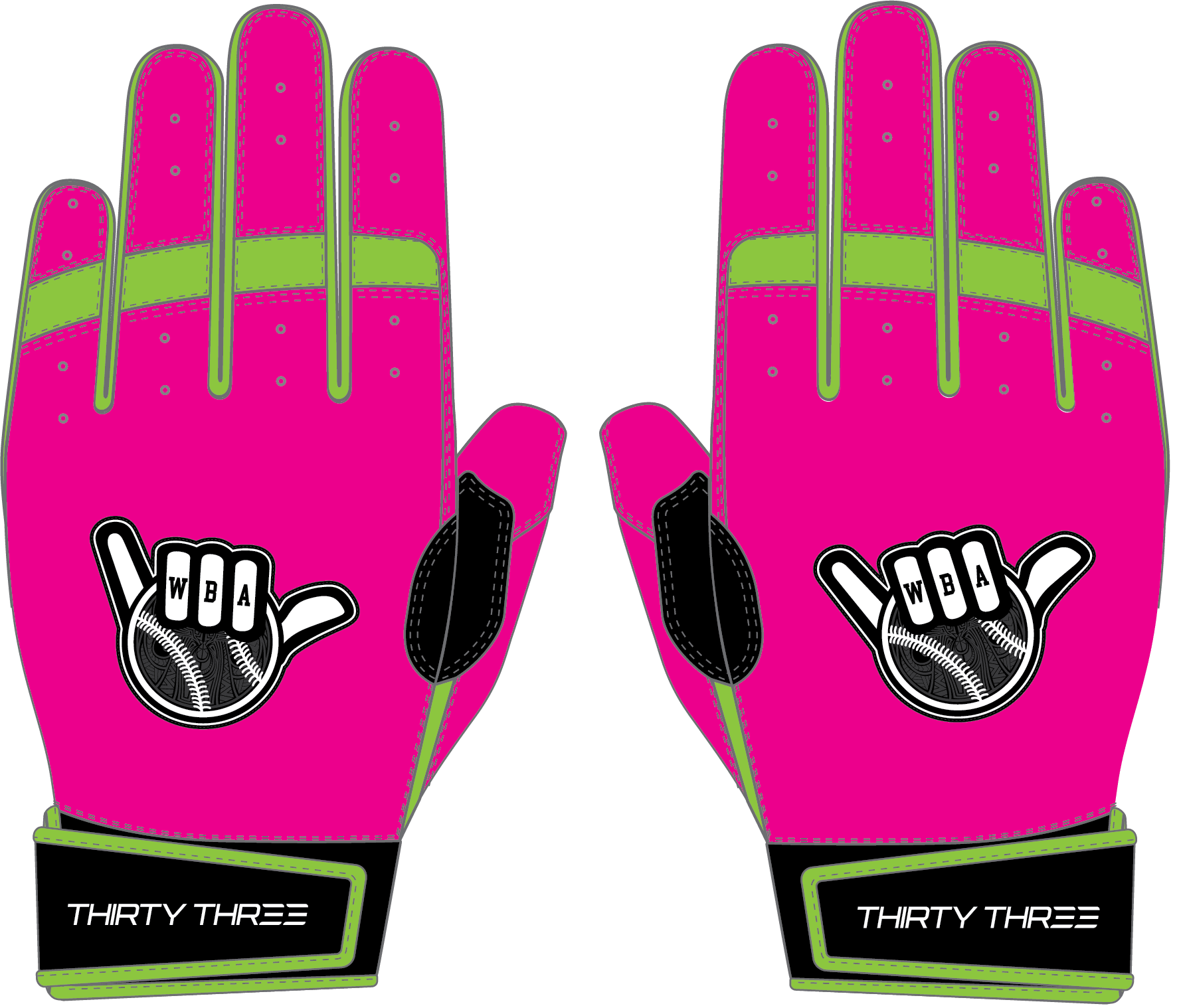 WBA LP PRO SHORT CUFF GLOVES - PINK/BLACK - 33 GLOVE CO. - SHORT CUFF LEATHER BATTING GLOVES