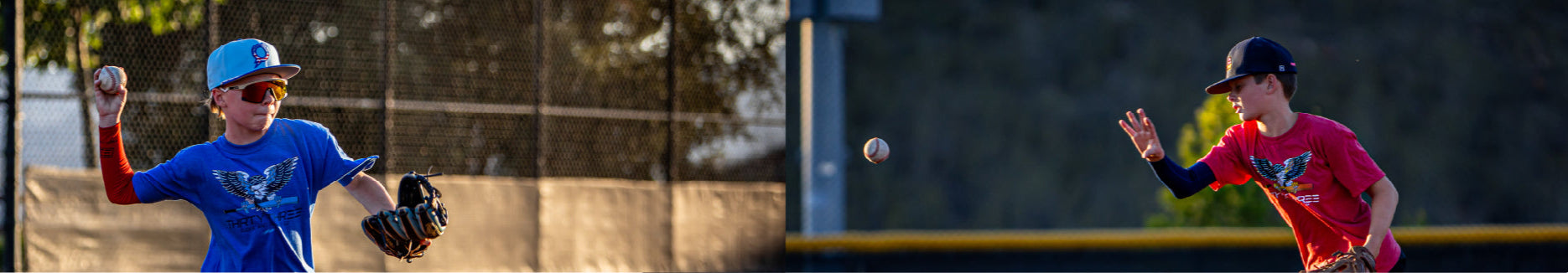 Two children playing baseball in a sequence of three images.