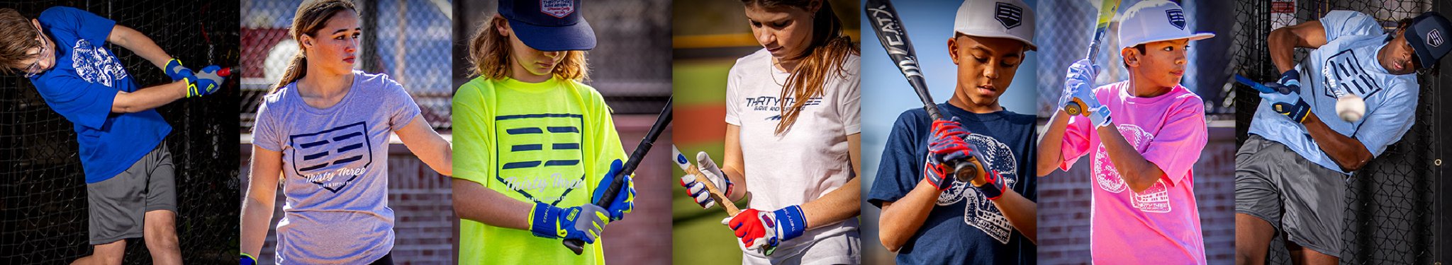 Collage of children playing baseball with various equipment and attire.