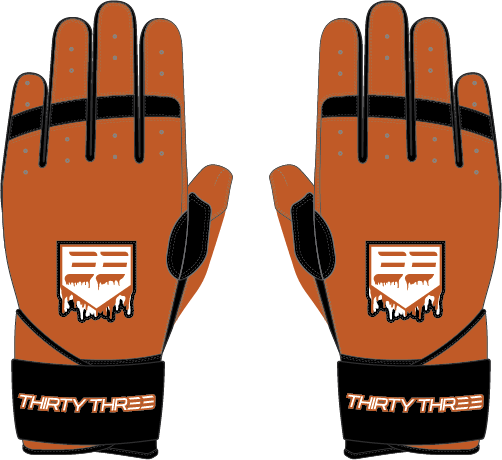 DIRTDOGS LP PRO LONG CUFF GLOVES ORANGE/BLACK - 33 GLOVE AND SUPPLY CO. - SHORT CUFF LEATHER BATTING GLOVES