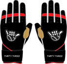 WBA LP PRO LONG CUFF GLOVES - BLACK/RED/WHITE - 33 GLOVE CO. - LONG CUFF LEATHER BATTING GLOVES