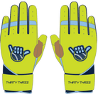 WBA LP PRO LONG CUFF GLOVES - HIGHLIGHTER/LIGHT BLUE/NAVY - 33 GLOVE CO. - LONG CUFF LEATHER BATTING GLOVES