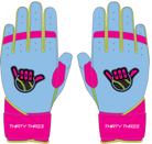 WBA LP PRO LONG CUFF GLOVES - LIGHT BLUE/PINK - 33 GLOVE CO. - LONG CUFF LEATHER BATTING GLOVES