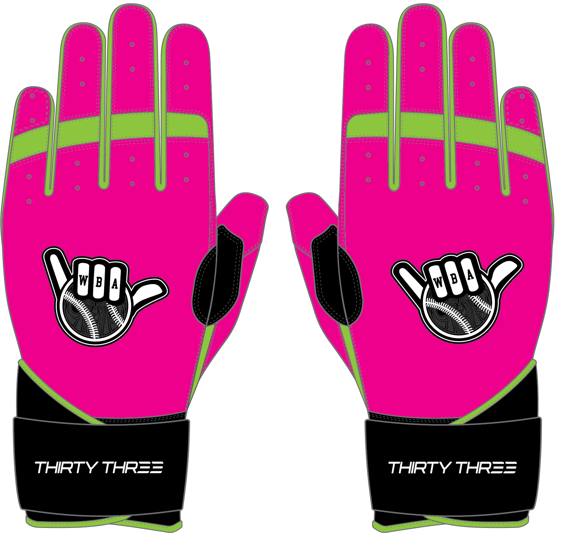 WBA LP PRO LONG CUFF GLOVES - PINK/BLACK - 33 GLOVE CO. - LONG CUFF LEATHER BATTING GLOVES