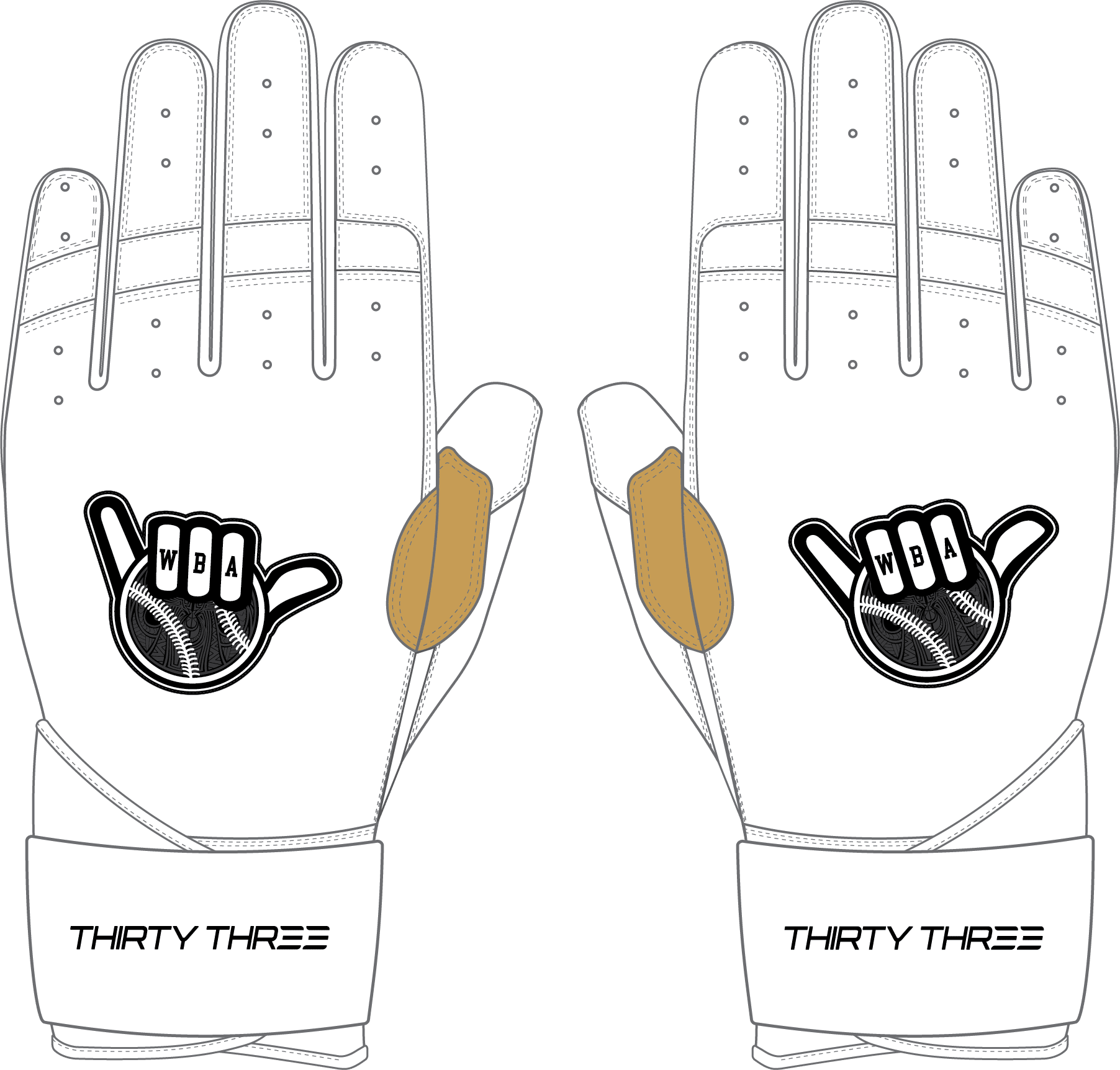 WBA LP PRO LONG CUFF GLOVES - WHITE - 33 GLOVE CO. - LONG CUFF LEATHER BATTING GLOVES
