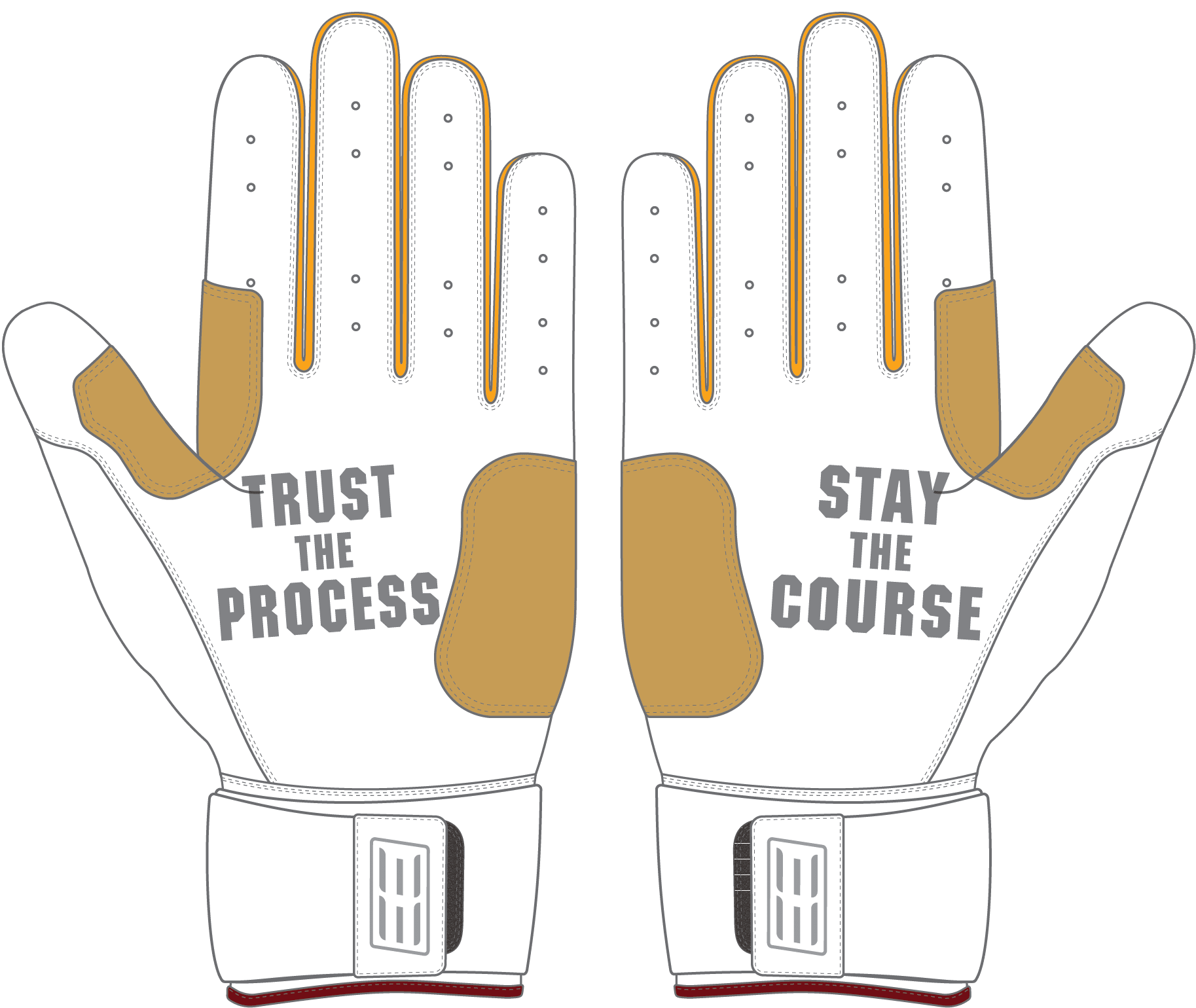 WBA LP PRO LONG CUFF GLOVES - WHITE/GOLD - 33 GLOVE CO. - LONG CUFF LEATHER BATTING GLOVES