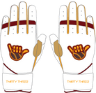 WBA LP PRO LONG CUFF GLOVES - WHITE/GOLD - 33 GLOVE CO. - LONG CUFF LEATHER BATTING GLOVES