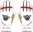 WBA LP PRO LONG CUFF GLOVES - WHITE/RED/BLACK - 33 GLOVE CO. - LONG CUFF LEATHER BATTING GLOVES