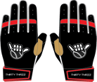 WBA LP PRO SHORT CUFF GLOVES - BLACK/RED/WHITE - 33 GLOVE CO. - SHORT CUFF LEATHER BATTING GLOVES