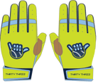 WBA LP PRO SHORT CUFF GLOVES - HIGHLIGHTER/LIGHT BLUE/NAVY - 33 GLOVE CO. - SHORT CUFF LEATHER BATTING GLOVES