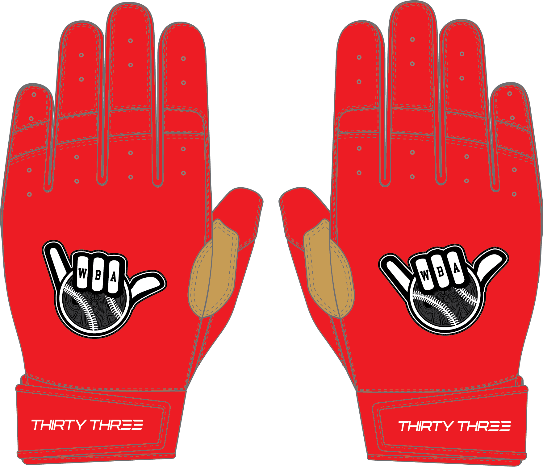WBA LP PRO SHORT CUFF GLOVES - RED - 33 GLOVE CO. - SHORT CUFF LEATHER BATTING GLOVES