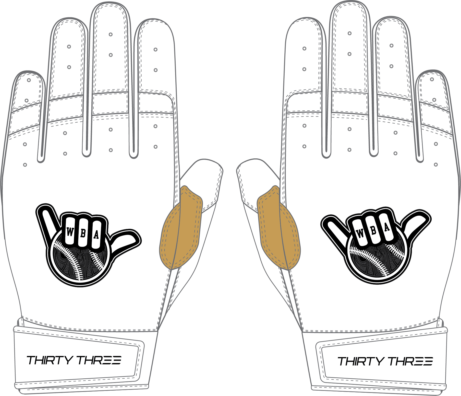 WBA LP PRO SHORT CUFF GLOVES - WHITE - 33 GLOVE CO. - SHORT CUFF LEATHER BATTING GLOVES