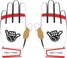WBA LP PRO SHORT CUFF GLOVES - WHITE/RED/BLACK - 33 GLOVE CO. - SHORT CUFF LEATHER BATTING GLOVES